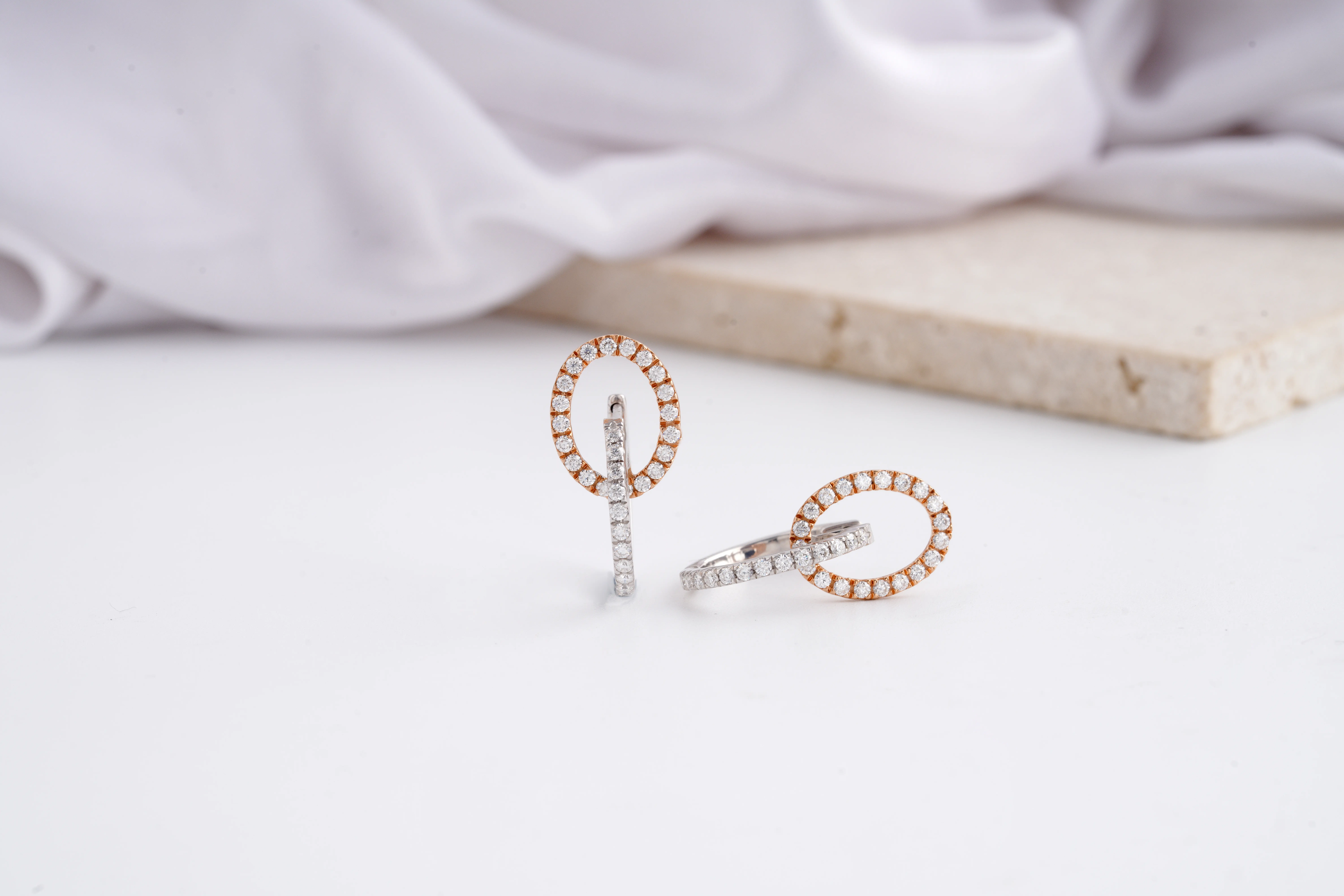 Dual-Tone Diamond Hoop Earrings