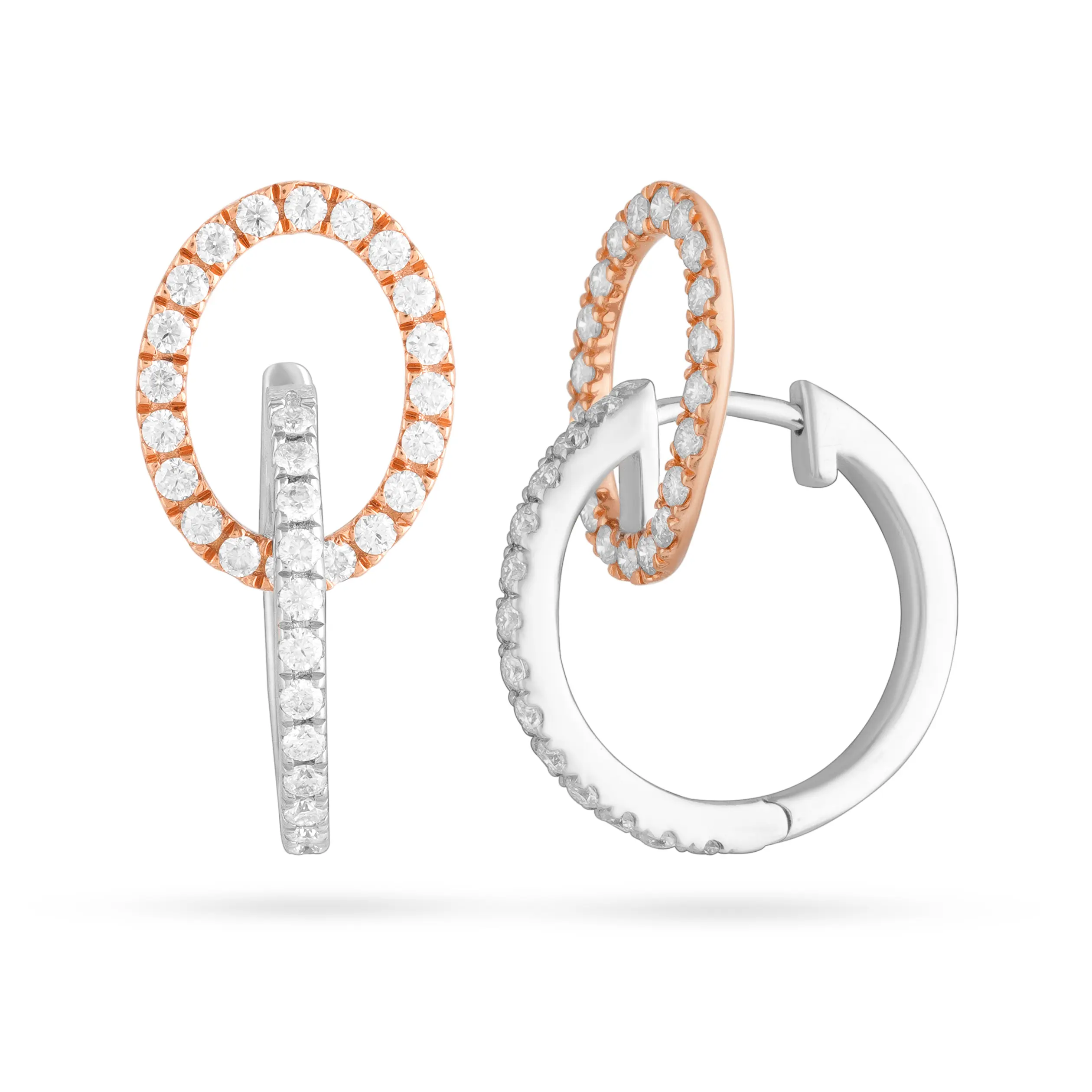Dual-Tone Diamond Hoop Earrings